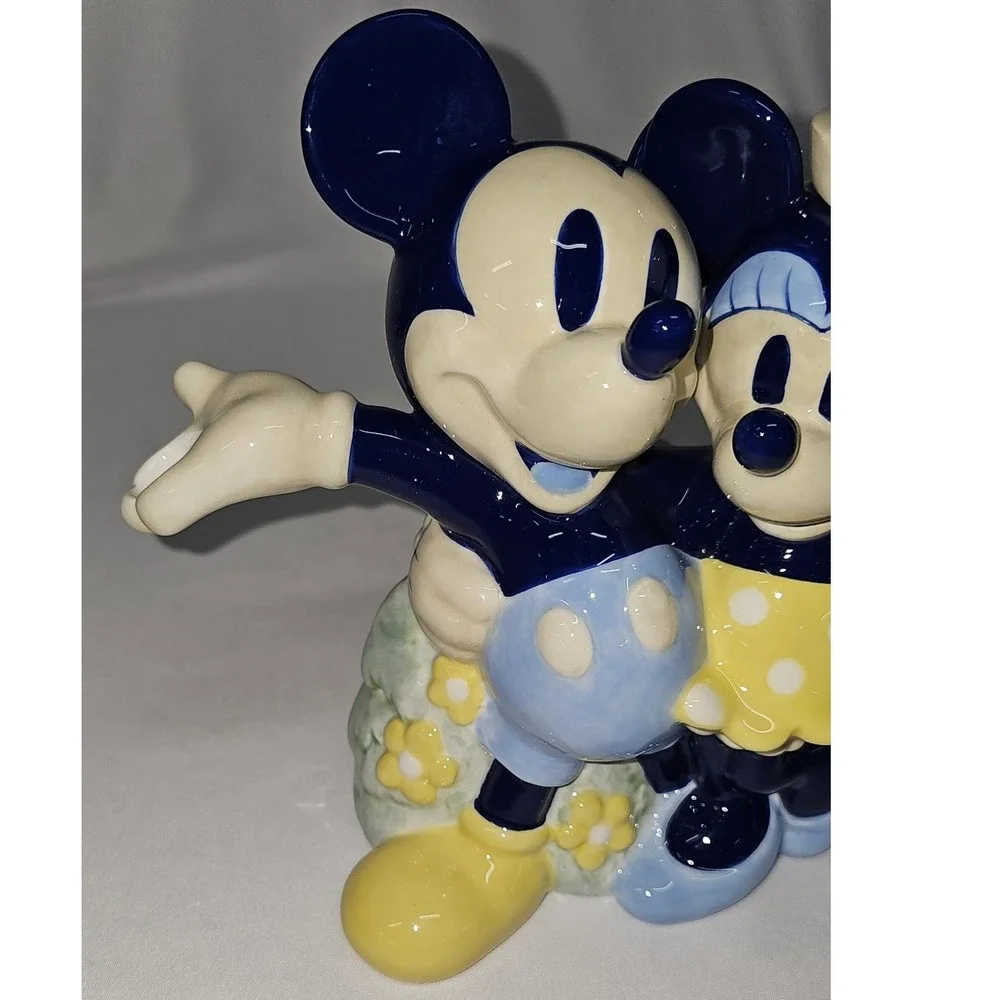 Disney Mickey and Minnie Mouse Ceramic Teapot Blue Yellow‎ Floral Collectible